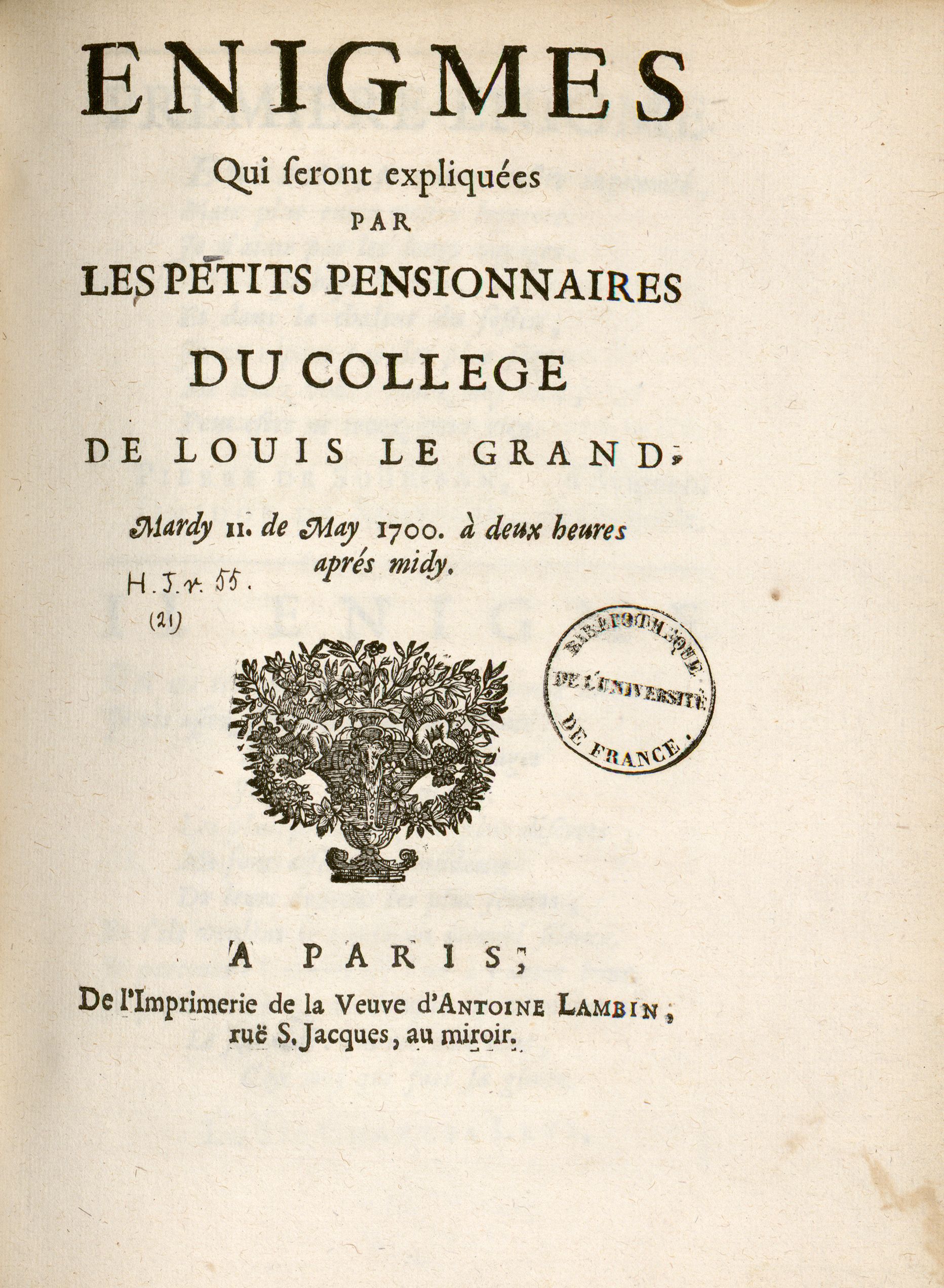 Vignette de la collection "L’enseignement dans les collèges parisiens, 17e-18e siècles" (source : ark:/15733/xmh)