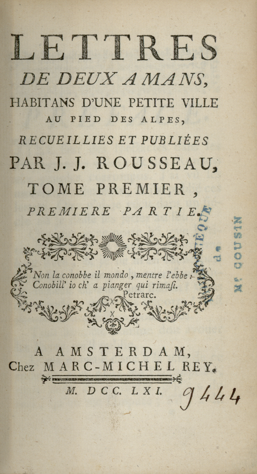 Rousseau, La Nouvelle Héloïse, éd. Rey 1761