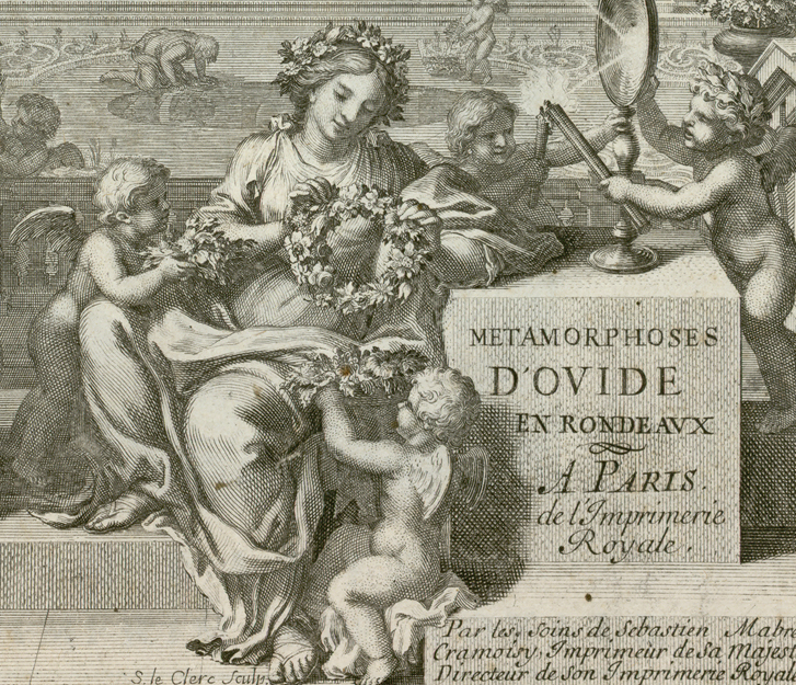 Frontispice par Charles Le Brun, Isaac de Benserade, Les métamorphoses d’Ovide en rondeaux, 1676, VCM 4= 12237.