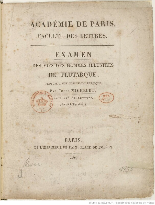 Page de titre d'un ouvrage imprimé, en français, présentant un tampon de la bibliothèque royale