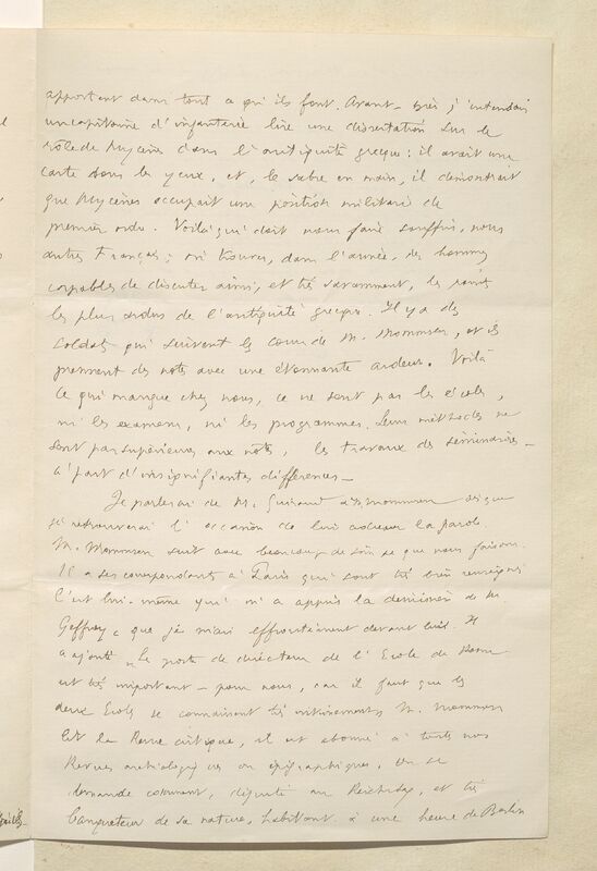 Troisième page d'une lettre manuscrite à l'encre noire